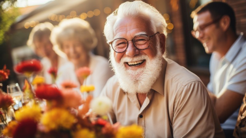 older man smiling at Thanksgiving